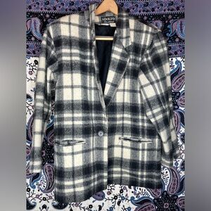 Adolfo VTG plaid academia wool coat L